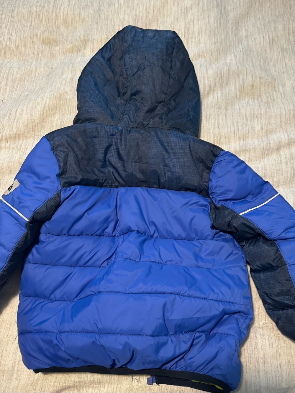 Snozu Blue and Neon Green Hooded Puffer Jacket - Picture 3 of 5